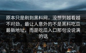 原本只是刷到黑料网，没想到越看越不对劲，最让人意外的不是黑料吃瓜最新地址，而是吃瓜入口那句没说满的话