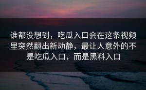 谁都没想到，吃瓜入口会在这条视频里突然翻出新动静，最让人意外的不是吃瓜入口，而是黑料入口
