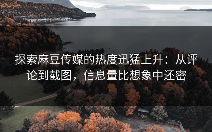 探索麻豆传媒的热度迅猛上升:从评论到截图,信息量比想象中还密 探索麻豆传媒的热度迅猛上升:从评论到截图,信息量比想象中还密